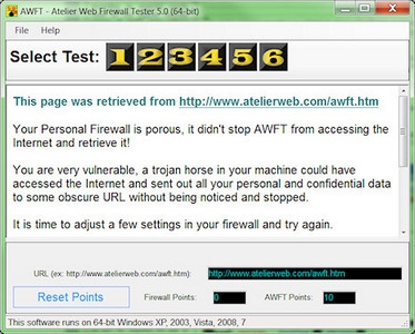โปรแกรมทดสอบไฟร์วอลล์ Atelier Web Firewall Tester