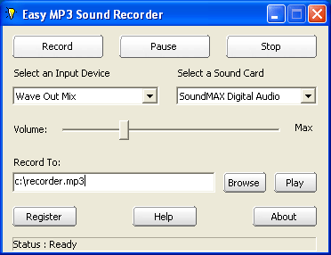 โปรแกรมอัดเสียง Easy MP3 Sound Recorder