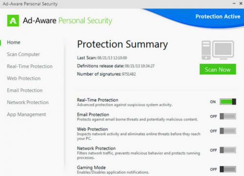 โปรแกรมแอนตี้ไวรัส Ad-Aware Personal Security
