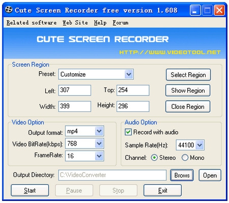 โปรแกรมอัดวิดีโอหน้าจอ Cute Screen Recorder Free