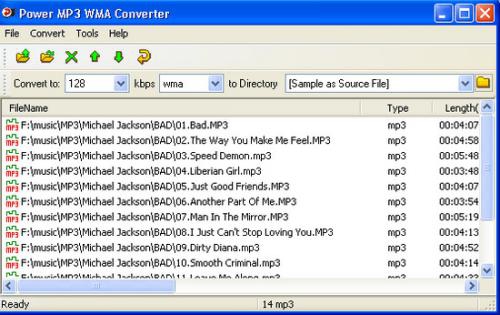 โปรแกรมแปลงไฟล์เสียง Power MP3 WMA Converter