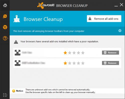โปรแกรมจัดการเว็บเบราว์เซอร์ Avast Browser Cleanup