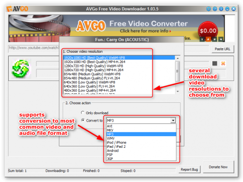 โปรแกรมดาวน์โหลด AVGO Free Video Downloader