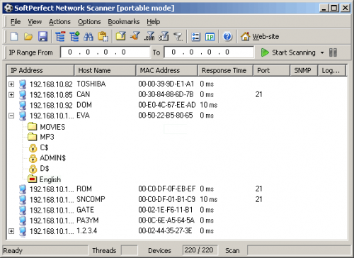โปรแกรมเน็ตเวิร์ค SoftPerfect Network Scanner