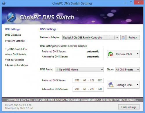 โปรแกรม ChrisPC DNS Switch