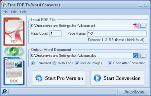 โปรแกรมแปลงไฟล์ Free PDF To Word Converter