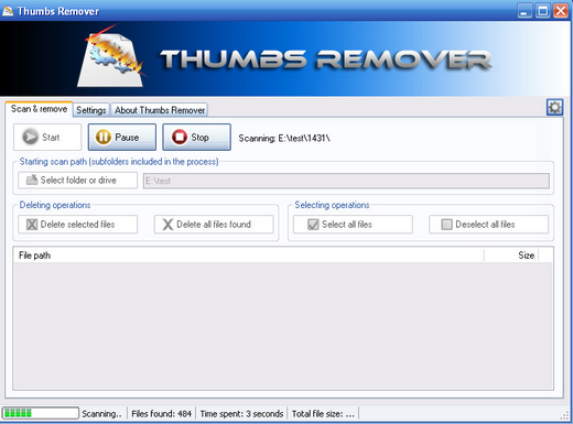 โปรแกรมลบไฟล์รูปตัวอย่าง Thumbs Remover
