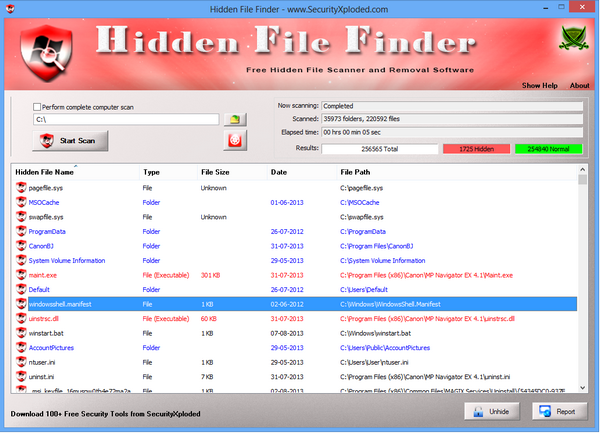 โปรแกรมหาไฟล์ซ่อน Hidden File Finder