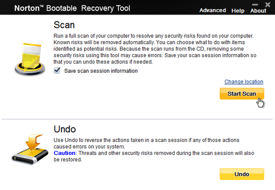 โปรแกรมสร้างแผ่นบูต Norton Bootable Recovery Tool