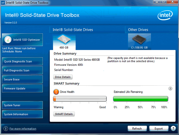 โปรแกรมจัดการฮาร์ดดิสก์ Intel SSD Toolbox