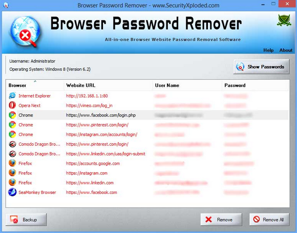 โปรแกรมลบรหัสผ่าน Browser Password Remover