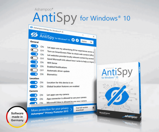 โปรแกรมป้องกันสปายแวร์ Ashampoo AntiSpy for Windows 10