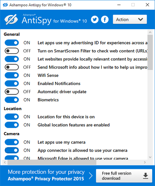 โปรแกรมตั้งค่าความเป็นส่วนตัว Ashampoo AntiSpy for Windows 10