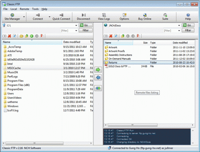 โปรแกรมรับส่งไฟล์ Classic FTP File