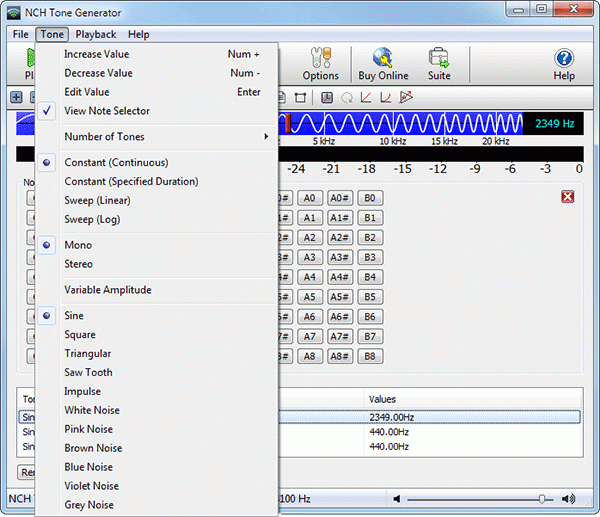 โปรแกรมปรับแต่งเสียง Tone Generator