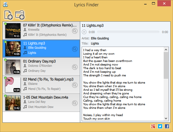 โปรแกรมจัดการเนื้อเพลง Lyrics Finder 