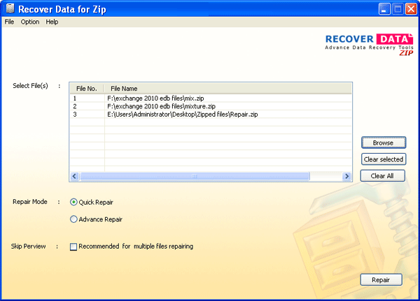 โปรแกรมซ่อมไฟล์ซิป Recover Data Zip 
