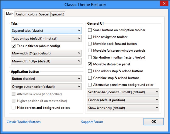 โปรแกรมปรับแต่งธีม เปลี่ยนธีม Firefox Classic Theme Restorer
