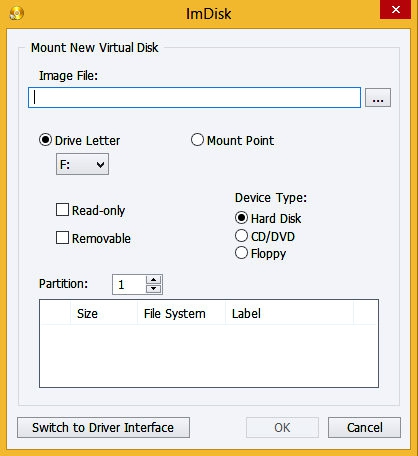 โปรแกรมเม้าท์ไฟล์ สร้างไดร์ฟจำลอง ImDisk Toolkit