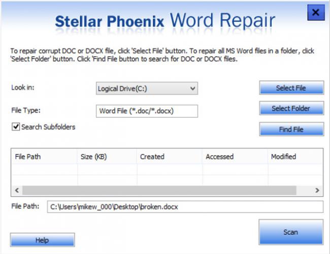 โปรแกรมซ่อมไฟล์ Word Stellar Phoenix Word Repair