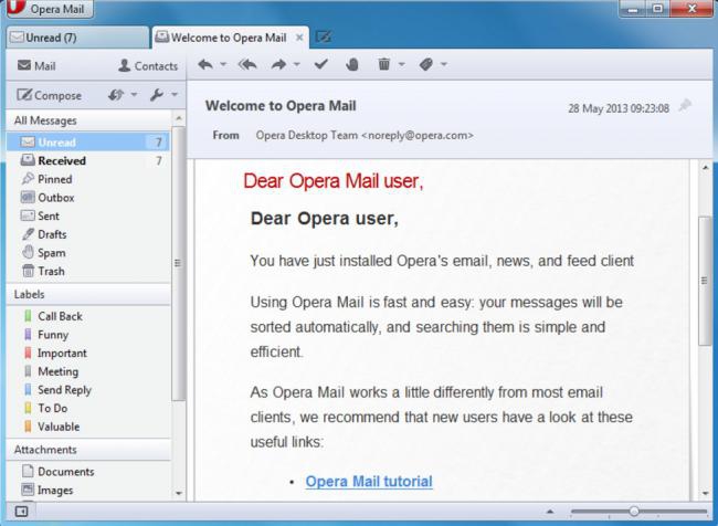 โปรแกรมรับส่งอีเมล Opera Mail