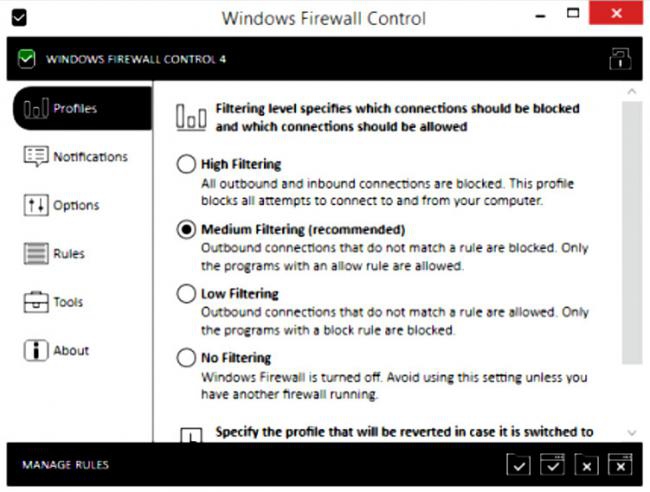 โปรแกรมจัดการไฟร์วอลล์ Windows Firewall Control