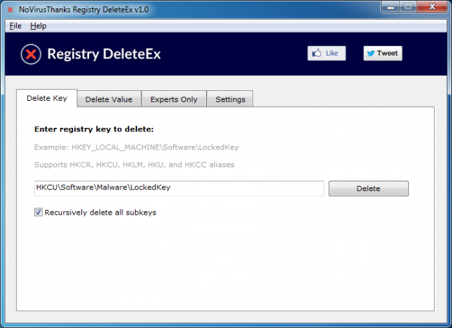 โปรแกรมลบค่ารีจิสทรีไฟล์ Registry DeleteEx 
