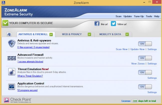 โปรแกรมแอนตี้ไวรัสขั้นเทพ ZoneAlarm Extreme Security