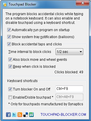 โปรแกรมปิดทัชแพดโน้ตบุค Touchpad Blocker