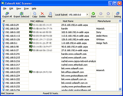 โปรแกรมเน็ตเวิร์ค Colasoft MAC Scanner