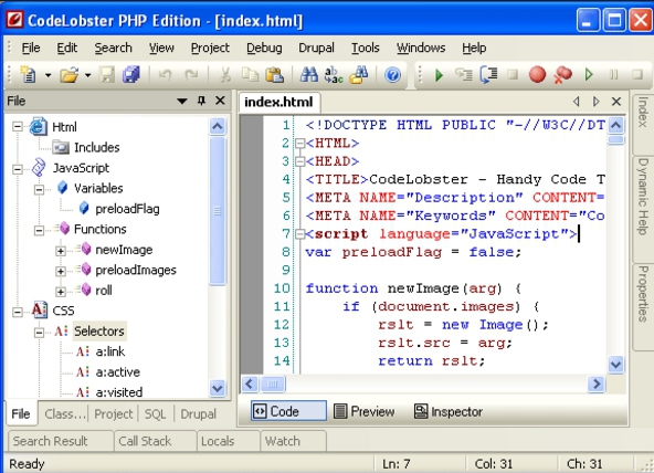 โปรแกรมเขียนโค้ด เขียนโปรแกรม CodeLobster PHP Edition Free