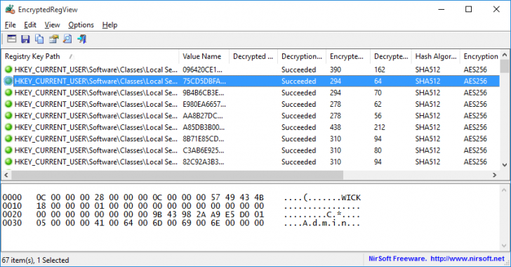 โปรแกรมค้นหาข้อมูลเข้ารหัส DPAPI ที่อยู่ในรีจิสทรี EncryptedRegView