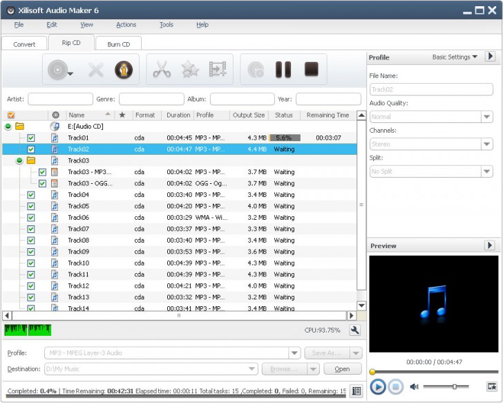 โปรแกรมแปลงไฟล์ Xilisoft Audio Maker 