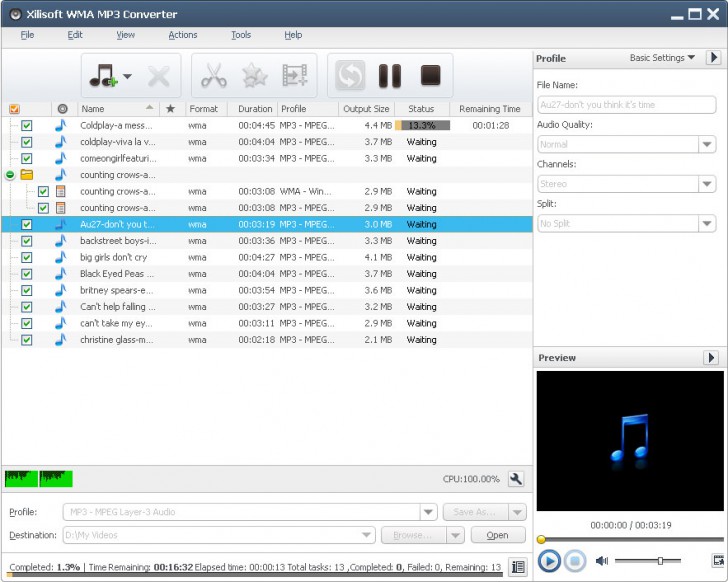 โปรแกรมแปลงไฟล์เสียง Xilisoft WMA MP3 Converter