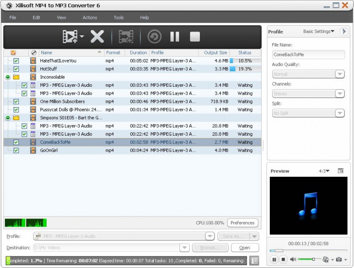 โปรแกรมแปลงไฟล์เสียง Xilisoft MP4 to MP3 Converter