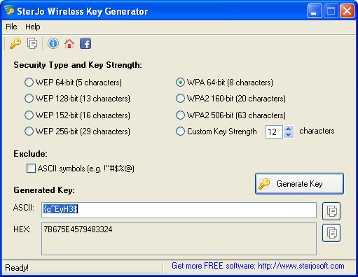 โปรแกรมสร้าง Generate Key ที่หนาแน่น ป้องกันการแฮก Wireless Key Generator 