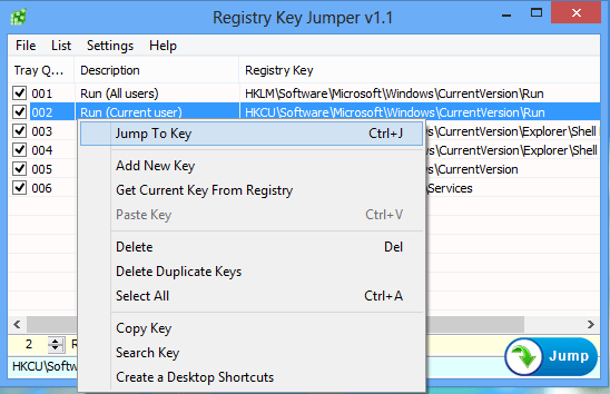 โปรแกรมจัดการไฟล์รีจิสทรี Registry Key Jumper