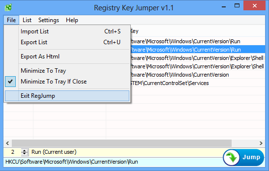 โปรแกรมจัดการไฟล์รีจิสทรี Registry Key Jumper