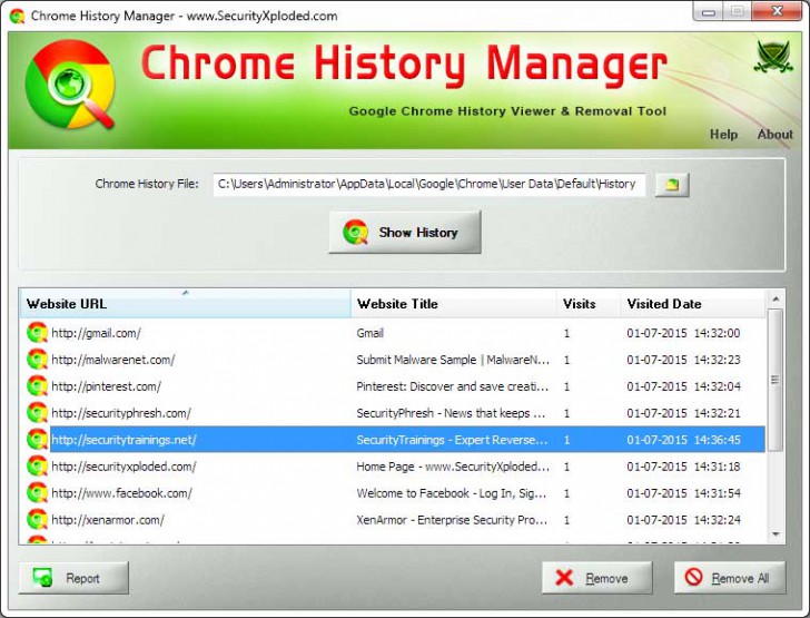 โปรแกรมดูและแก้ไขประวัติโครม Chrome History Manager 
