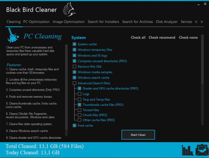 โปรแกรมล้างไฟล์ขยะบน เครื่องคอมพิวเตอร์ Black Bird Cleaner