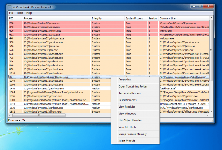 โปรแกรมดูข้อมูลโปรเซส การทำงานคอม NoVirusThanks Process Lister