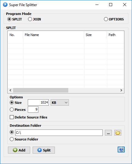 โปรแกรมหั่นไฟล์ แบ่งไฟล์ Super File Splitter