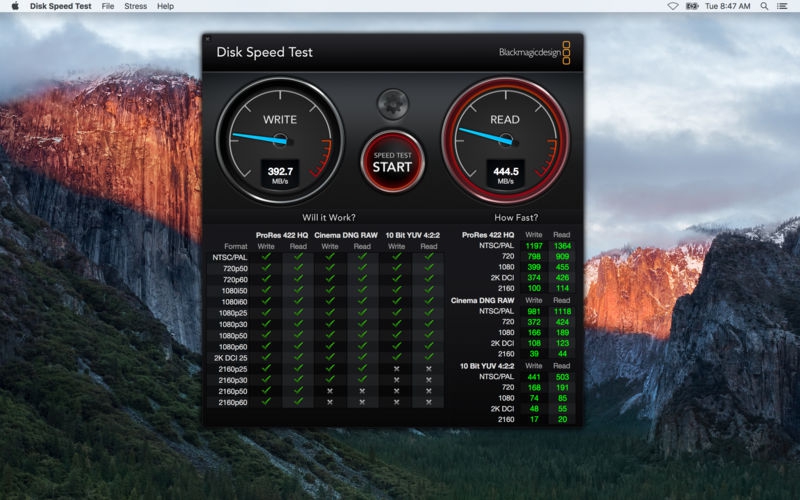 blackmagic disk speed test does not stop