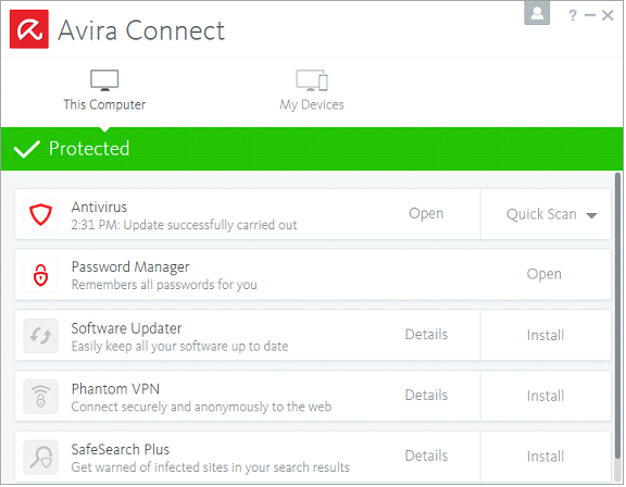 โปรแกรมป้องกันไวรัส Avira Free Security Suite 