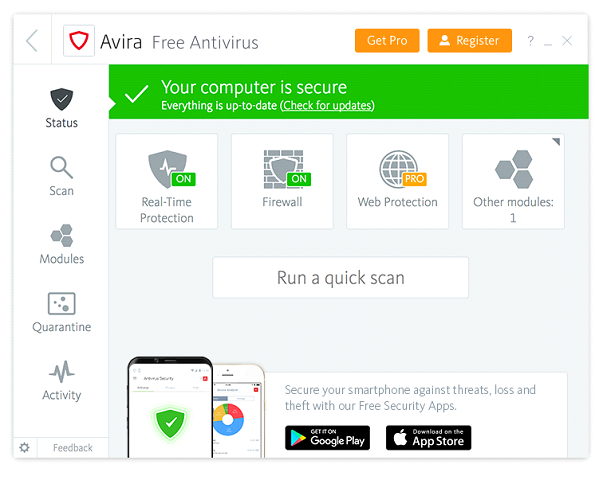 โปรแกรมสแกนไวรัสฟรี Avira Free Antivirus