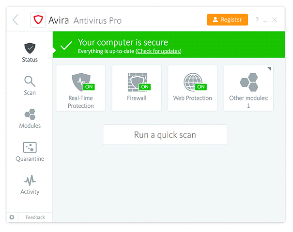 โปรแกรมป้องกันการติดไวรัส Avira Internet Security Suite