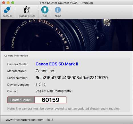 Free Shutter Count (โปรแกรม เช็คชัตเตอร์กล้อง Canon Nikon Sony บน Windows และ macOS)