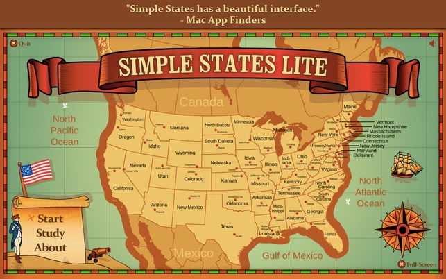 โปรแกรมเรียนรู้ภูมิศาสตร์รัฐของสหรัฐ Simple States Lite