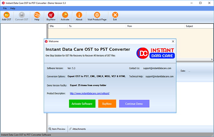 โปรแกรมแปลงไฟล์อีเมล Instant Data Care OST to PST