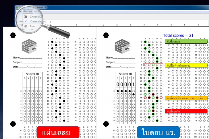 โปรแกรมตรวจข้อสอบจากเครื่องสแกน ACC Scanner-based OMR